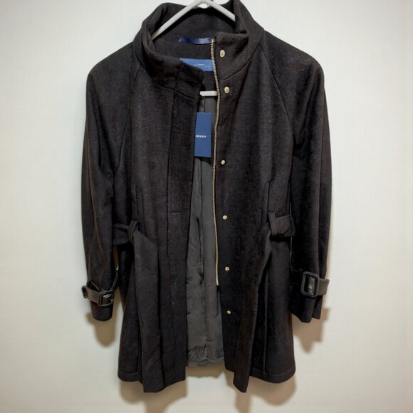 NWT Cole Haan Belted Wool Blend Trench Coat sz 8 Black - Picture 2 of 3